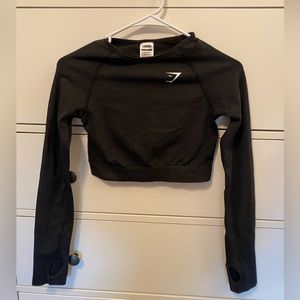 Women’s Gym shark Black Cropped Workout Long Sleeve